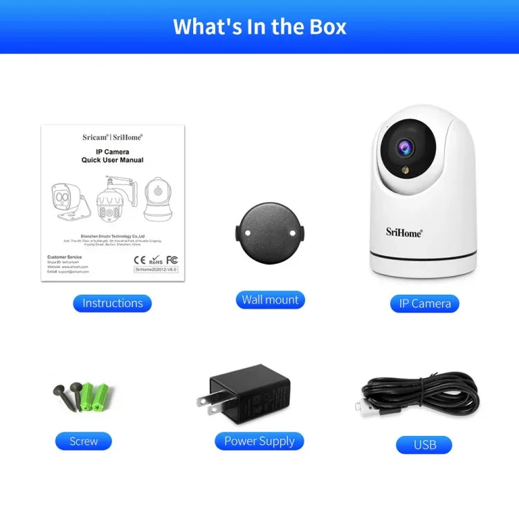 SriHome SH042 กล้องวงจรปิด AI WiFi 2.0MP 1080P HD Pan-tilt, SH042