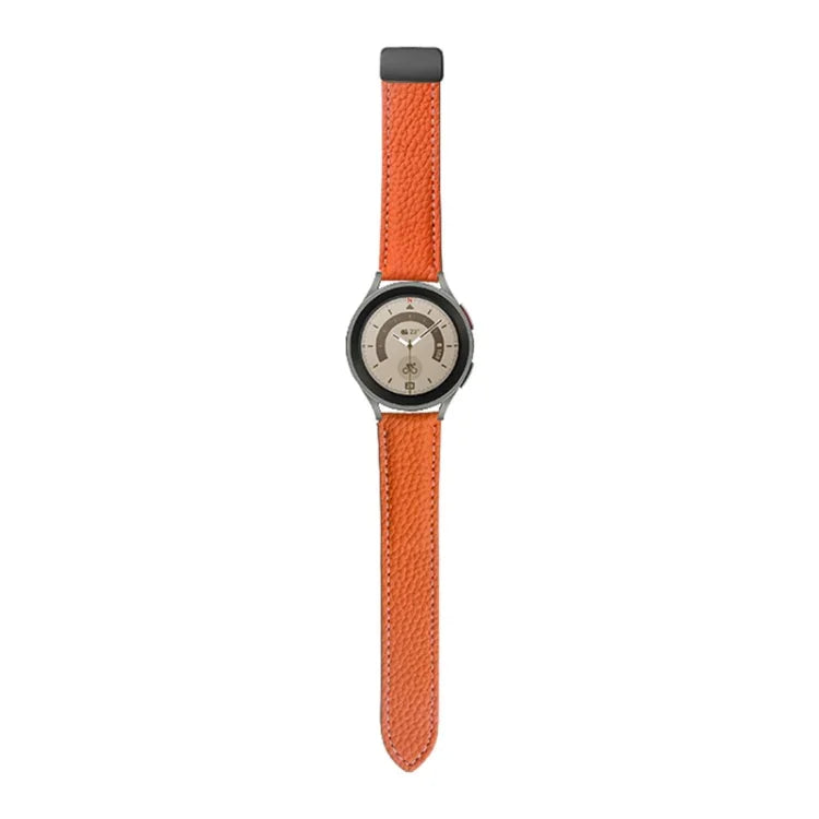 สายหนังแท้ลายลิ้นจี่สำหรับ Samsung Galaxy Watch5 ขนาด 40 มม. / 44 มม. พร้อมหัวเข็มขัดสีดำและสีเงิน