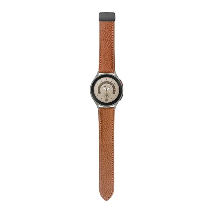 สายหนังแท้ลายลิ้นจี่สำหรับ Samsung Galaxy Watch5 ขนาด 40 มม. / 44 มม. พร้อมหัวเข็มขัดสีดำและสีเงิน
