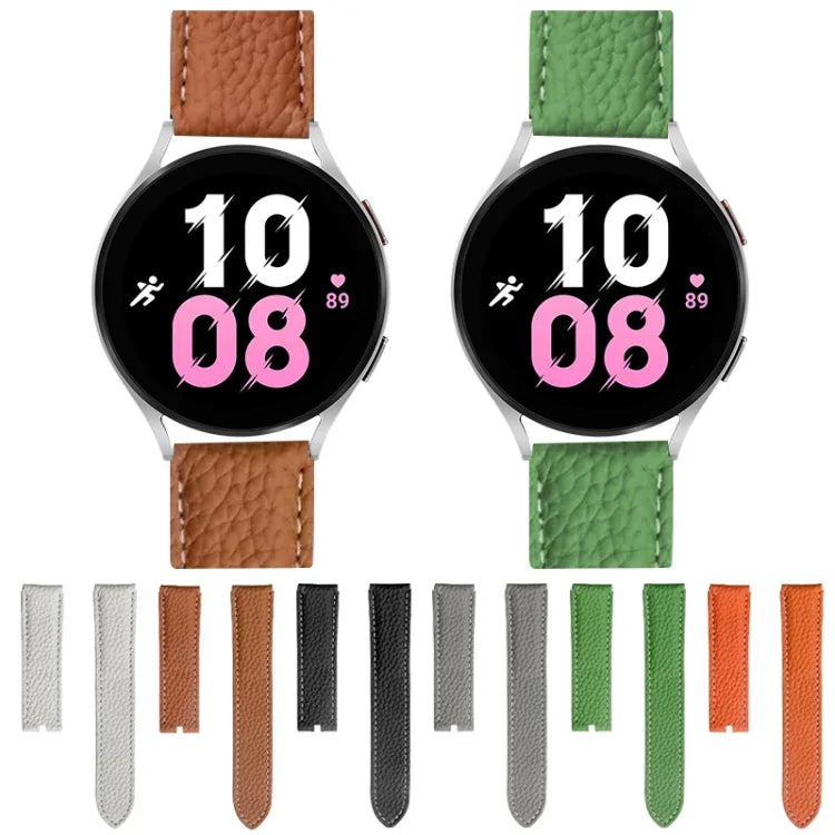 สายหนังแท้ลายลิ้นจี่สำหรับ Samsung Galaxy Watch5 ขนาด 40 มม. / 44 มม. พร้อมหัวเข็มขัดสีดำและสีเงิน