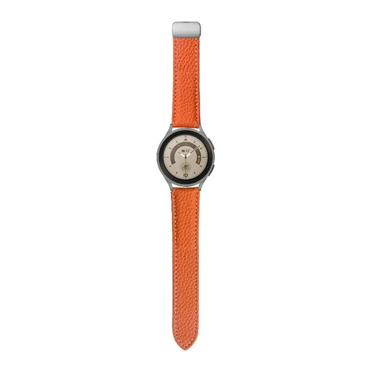 สายหนังแท้ลายลิ้นจี่สำหรับ Samsung Galaxy Watch5 ขนาด 40 มม. / 44 มม. พร้อมหัวเข็มขัดสีดำและสีเงิน