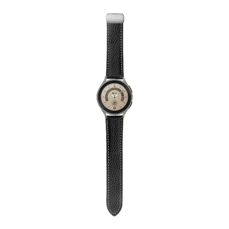 สายหนังแท้ลายลิ้นจี่สำหรับ Samsung Galaxy Watch5 ขนาด 40 มม. / 44 มม. พร้อมหัวเข็มขัดสีดำและสีเงิน