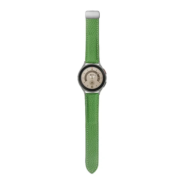 สายหนังแท้ลายลิ้นจี่สำหรับ Samsung Galaxy Watch5 ขนาด 40 มม. / 44 มม. พร้อมหัวเข็มขัดสีดำและสีเงิน
