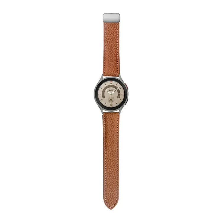 สายหนังแท้ลายลิ้นจี่สำหรับ Samsung Galaxy Watch5 ขนาด 40 มม. / 44 มม. พร้อมหัวเข็มขัดสีดำและสีเงิน