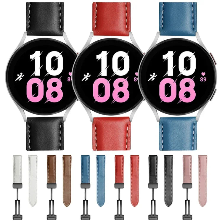สายหนังแท้ลายทอเรียบสำหรับ Samsung Galaxy Watch5 ขนาด 40 มม. / 44 มม. พร้อมหัวเข็มขัดสีดำและสีเงิน