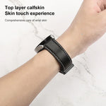 สายหนังแท้ลายทอเรียบสำหรับ Samsung Galaxy Watch5 ขนาด 40 มม. / 44 มม. พร้อมหัวเข็มขัดสีดำและสีเงิน