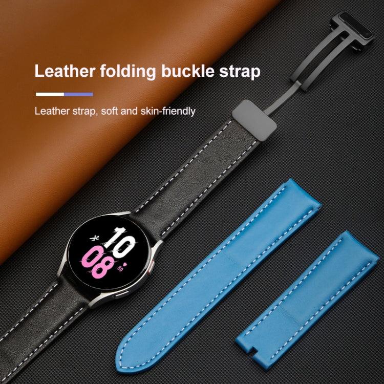 สายหนังแท้ลายทอเรียบสำหรับ Samsung Galaxy Watch5 ขนาด 40 มม. / 44 มม. พร้อมหัวเข็มขัดสีดำและสีเงิน