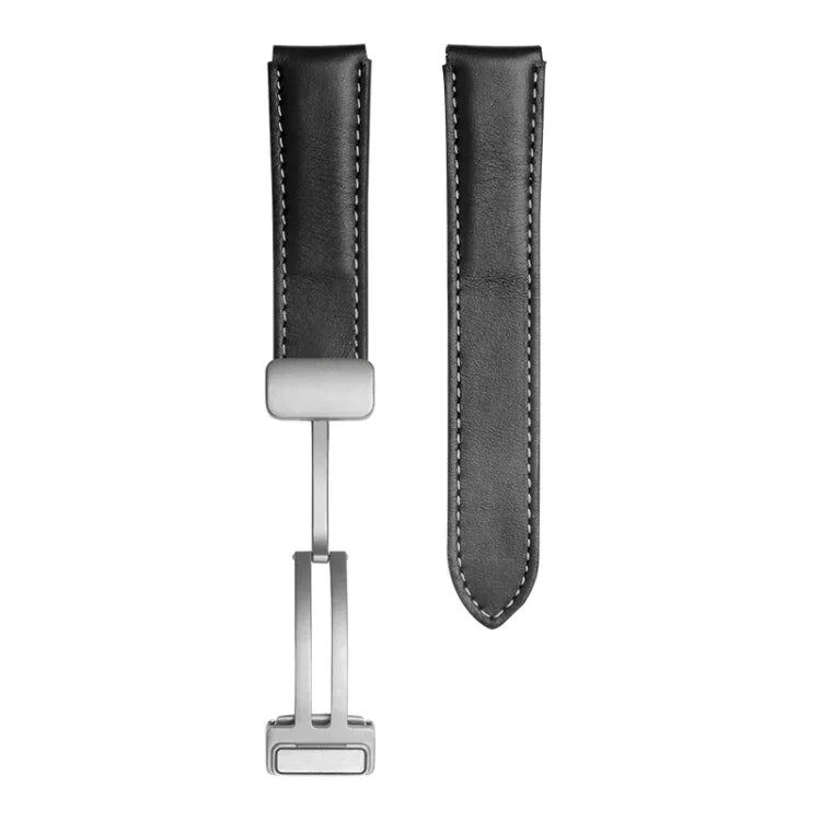 สายหนังแท้ลายทอเรียบสำหรับ Samsung Galaxy Watch5 ขนาด 40 มม. / 44 มม. พร้อมหัวเข็มขัดสีดำและสีเงิน
