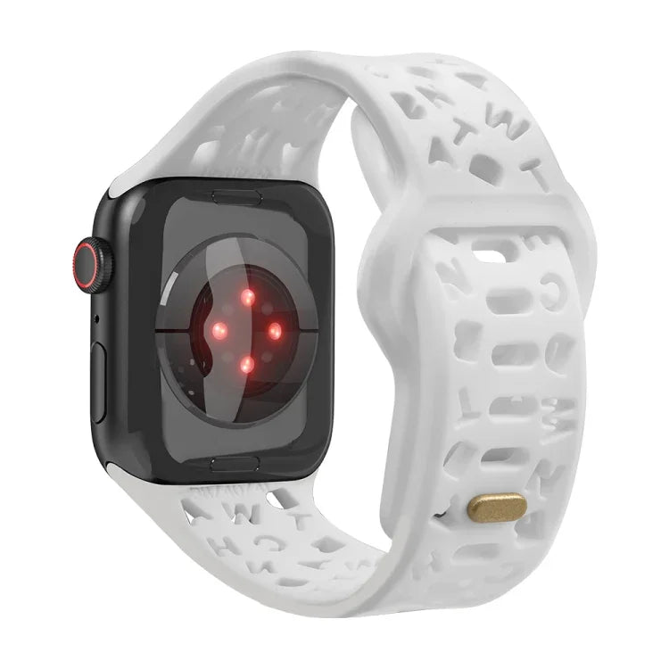 สายรัดนาฬิกาซิลิโคนลายตัวอักษรอังกฤษ สำหรับ Apple Watch Ultra 49mm / Series 8&7 45mm / SE 2&6&SE&5&4 44mm / 3&2&1 42mm, สำหรับ Apple Watch Series 8&7 41mm / SE 2&6&SE&5&4 40mm / 3&2&1 38mm