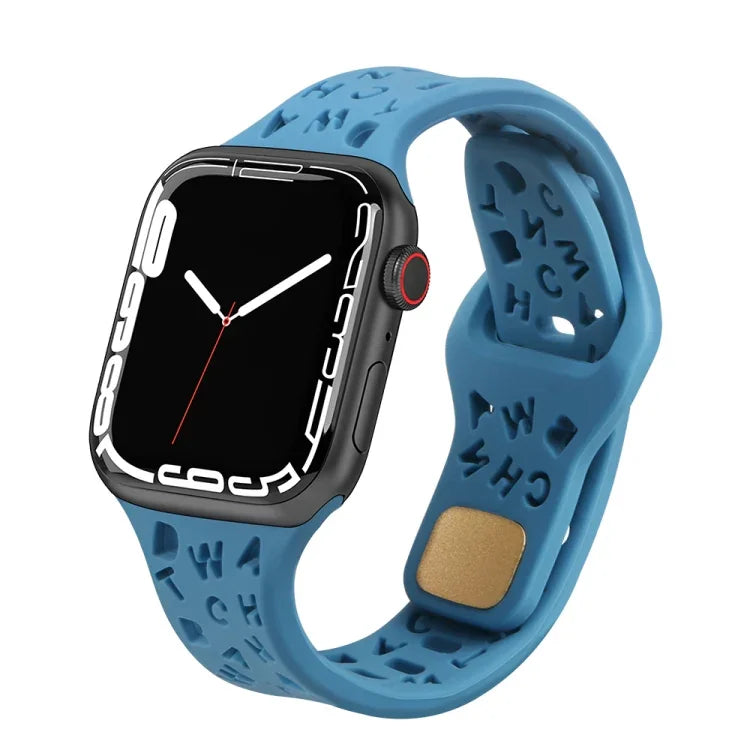สายรัดนาฬิกาซิลิโคนลายตัวอักษรอังกฤษ สำหรับ Apple Watch Ultra 49mm / Series 8&7 45mm / SE 2&6&SE&5&4 44mm / 3&2&1 42mm, สำหรับ Apple Watch Series 8&7 41mm / SE 2&6&SE&5&4 40mm / 3&2&1 38mm
