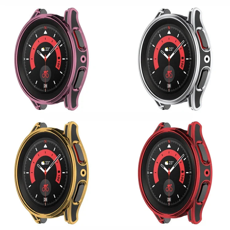 เคสกันนาฬิกาแบบแขวนลายสองสีพร้อมฟิล์มกระจกนิรภัย สำหรับ Samsung Galaxy Watch5 Pro 45 มม., Watch5 40 มม., Watch5 44 มม., Watch4 40 มม., Watch4 44 มม.