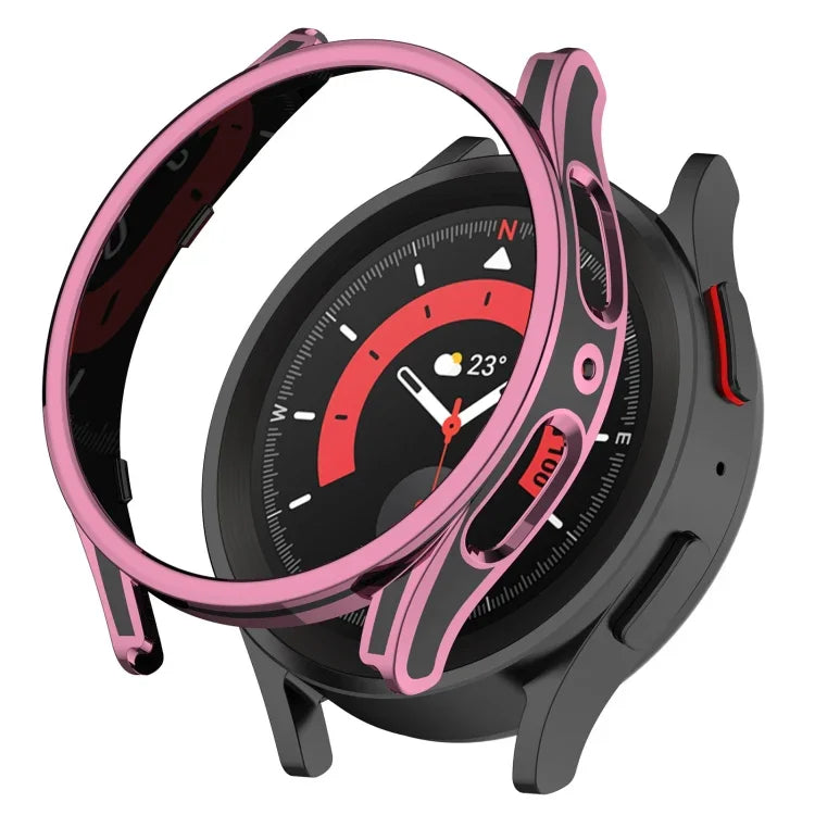 เคสกันนาฬิกาแบบแขวนลายสองสีพร้อมฟิล์มกระจกนิรภัย สำหรับ Samsung Galaxy Watch5 Pro 45 มม., Watch5 40 มม., Watch5 44 มม., Watch4 40 มม., Watch4 44 มม.