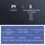 PY-14 LAIZE ข้อต่อเร็วแบบทีรูป Y ลดขนาด พลาสติก 2 ชิ้น, PY-4 (10 ชิ้น), PY-6 (10 ชิ้น), PY-8 (10 ชิ้น), PY-10 (10 ชิ้น), PY-12 (10 ชิ้น), PY-14 (2 ชิ้น), PY-16 (2 ชิ้น)