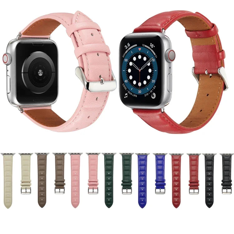 สายรัดนาฬิกาหนังแท้ สำหรับ Apple Watch Ultra 49mm / Series 8&7 45mm / SE 2&6&SE&5&4 44mm / 3&2&1 42mm, สำหรับ Apple Watch Series 8&7 41mm / SE 2&6&SE&5&4 40mm / 3&2&1 38mm