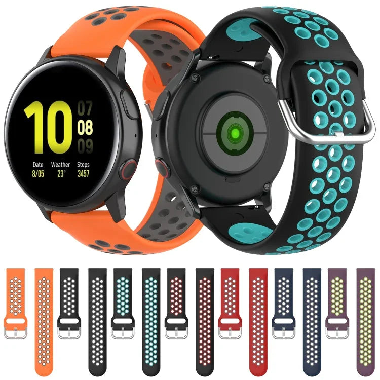 สายรัดข้อมือกีฬาสองสีแบบล็อก 20mm สำหรับ Huawei Watch GT2 42MM, สำหรับ Galaxy Watch Active2 / Active