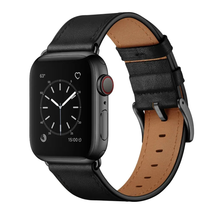 สายรัดนาฬิกาหนังแท้วัวคลาสสิก สำหรับ Apple Watch Ultra 49 มม. / Series 8&7 45 มม. / SE 2&6&SE&5&4 44 มม. / 3&2&1 42 มม. สำหรับ Apple Watch Series 8&7 41 มม. / SE 2&6&SE&5&4 40 มม. / 3&2&1 38 มม.