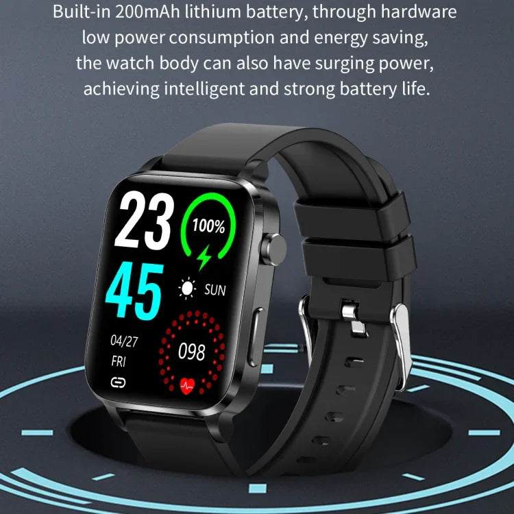 นาฬิกาอัจฉริยะ F100 หน้าจอ HD สี่เหลี่ยม 1.7 นิ้ว สายรัด TPU รองรับการวัดอุณหภูมิร่างกาย/วัดออกซิเจนในเลือด, สายรัด TPU (สีดำ), สายรัด TPU (สีแดง), สายรัด TPU (สีน้ำเงิน)