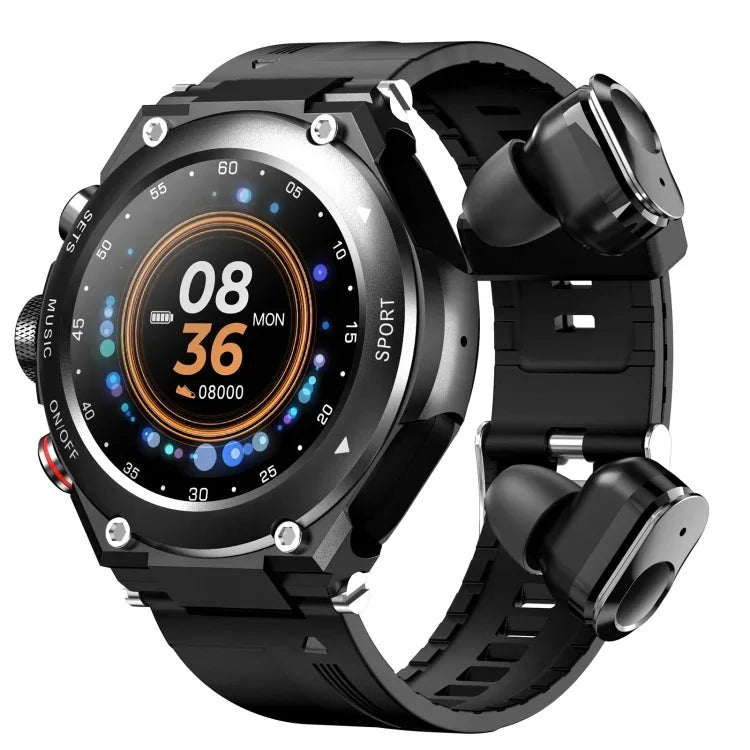 นาฬิกาอัจฉริยะ T92 หน้าจอสัมผัส IPS 1.28 นิ้ว หูฟังบลูทูธ 2 in 1 รองรับการวัดอัตราการเต้นหัวใจ/ฟังเพลงบลูทูธ