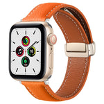 สายรัดนาฬิกาหนังแท้หัวเข็มขัดพับ สำหรับ Apple Watch Ultra 49 มม. / Series 8&7 45 มม. / SE 2&6&SE&5&4 44 มม. / 3&2&1 42 มม. สำหรับ Apple Watch Series 8&7 41 มม. / SE 2&6&SE&5&4 40 มม. / 3&2&1 38 มม.