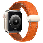 สายรัดนาฬิกาหนังแท้หัวเข็มขัดพับ สำหรับ Apple Watch Ultra 49 มม. / Series 8&7 45 มม. / SE 2&6&SE&5&4 44 มม. / 3&2&1 42 มม. สำหรับ Apple Watch Series 8&7 41 มม. / SE 2&6&SE&5&4 40 มม. / 3&2&1 38 มม.