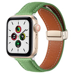 สายรัดนาฬิกาหนังแท้หัวเข็มขัดพับ สำหรับ Apple Watch Ultra 49 มม. / Series 8&7 45 มม. / SE 2&6&SE&5&4 44 มม. / 3&2&1 42 มม. สำหรับ Apple Watch Series 8&7 41 มม. / SE 2&6&SE&5&4 40 มม. / 3&2&1 38 มม.
