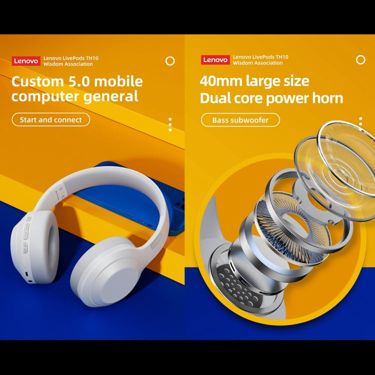 Lenovo TH10 หูฟังเกมมิ่งบลูทูธไร้สายเบสหนักสำหรับกีฬา ตัดเสียงรบกวน, TH10 สีขาว, TH10 สีดำ