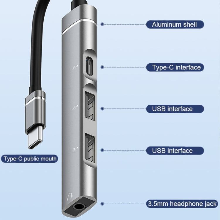 USB-C / Type-C เป็น 3.5 มม. + 2 USB + Type-C HUB สถานีเชื่อมต่อ