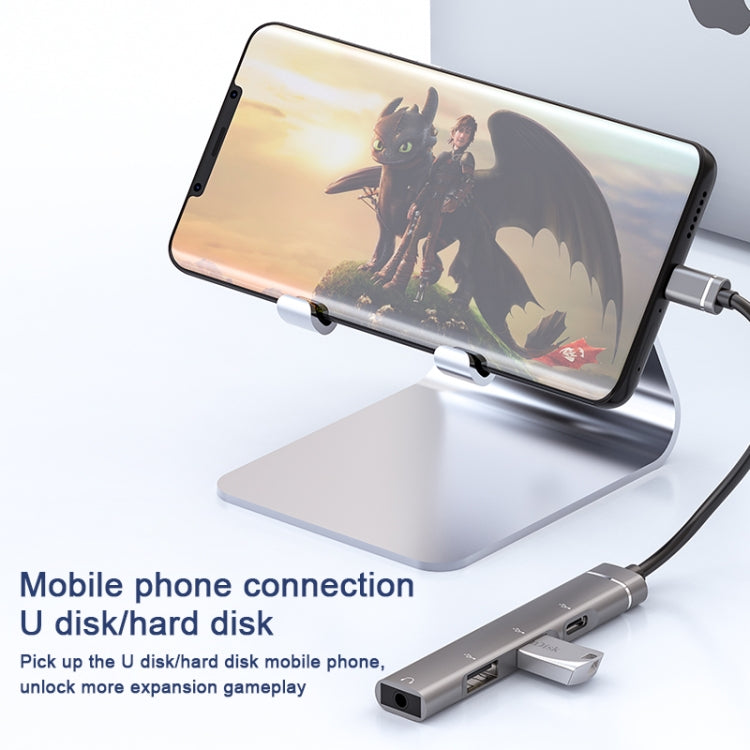 USB-C / Type-C เป็น 3.5 มม. + 2 USB + Type-C HUB สถานีเชื่อมต่อ