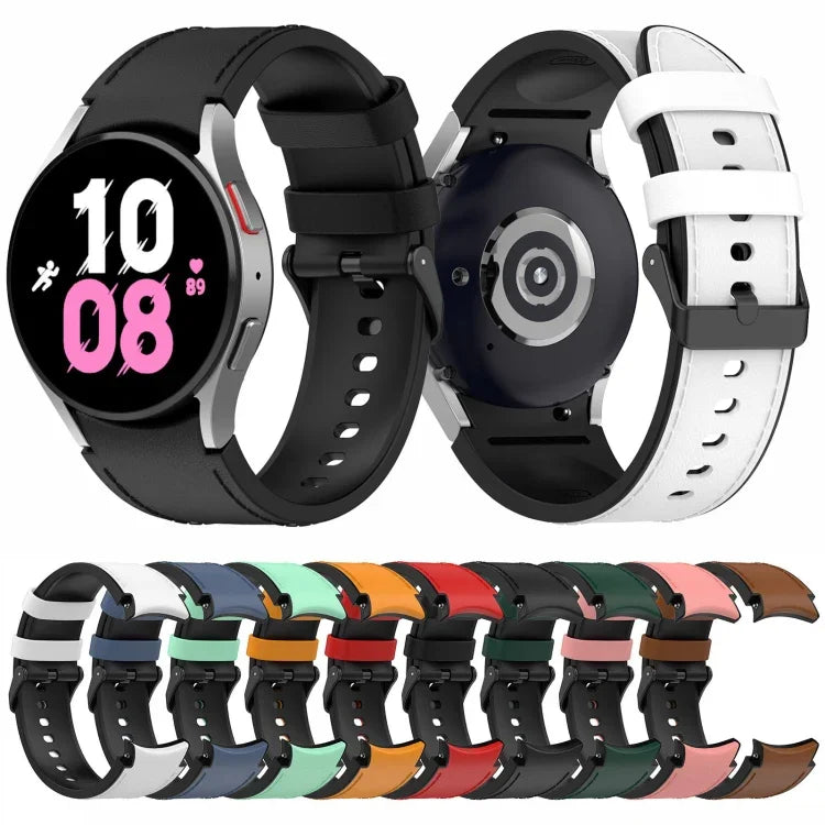 สำหรับ Samsung Galaxy Watch5 44mm / 40mm สายนาฬิกาหนังซิลิโคนหัวเข็มขัดสีดำ, S, L