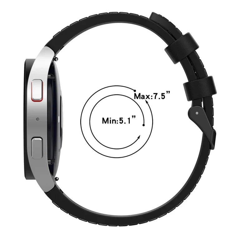 สำหรับ Samsung Galaxy Watch5 44mm / 40mm สายนาฬิกาหนังซิลิโคนหัวเข็มขัดสีดำ, S, L