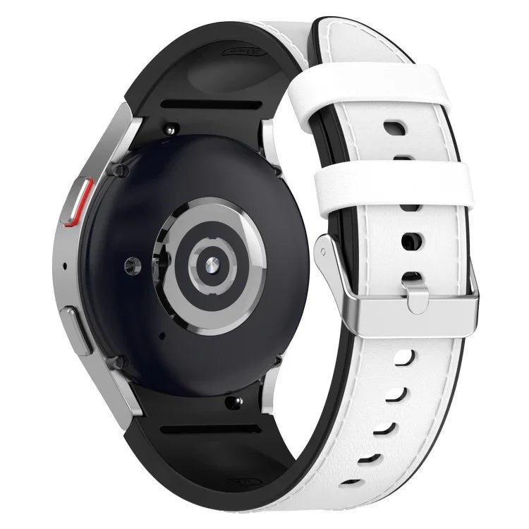 สำหรับ Samsung Galaxy Watch5 44mm / 40mm สายนาฬิกาหนังซิลิโคนหัวเข็มขัดเงิน, S, L