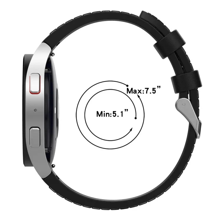 สำหรับ Samsung Galaxy Watch5 44mm / 40mm สายนาฬิกาหนังซิลิโคนหัวเข็มขัดเงิน, S, L