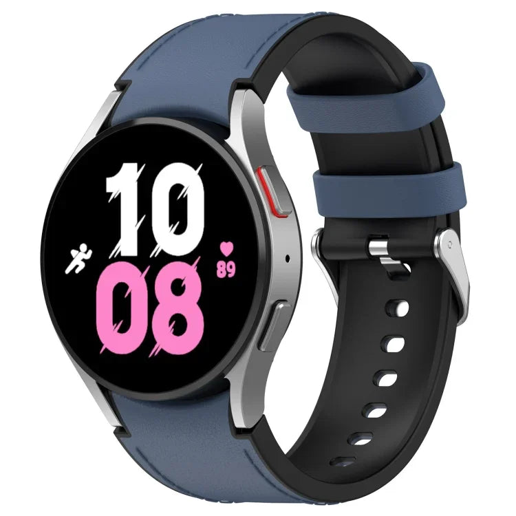สำหรับ Samsung Galaxy Watch5 44mm / 40mm สายนาฬิกาหนังซิลิโคนหัวเข็มขัดเงิน, S, L