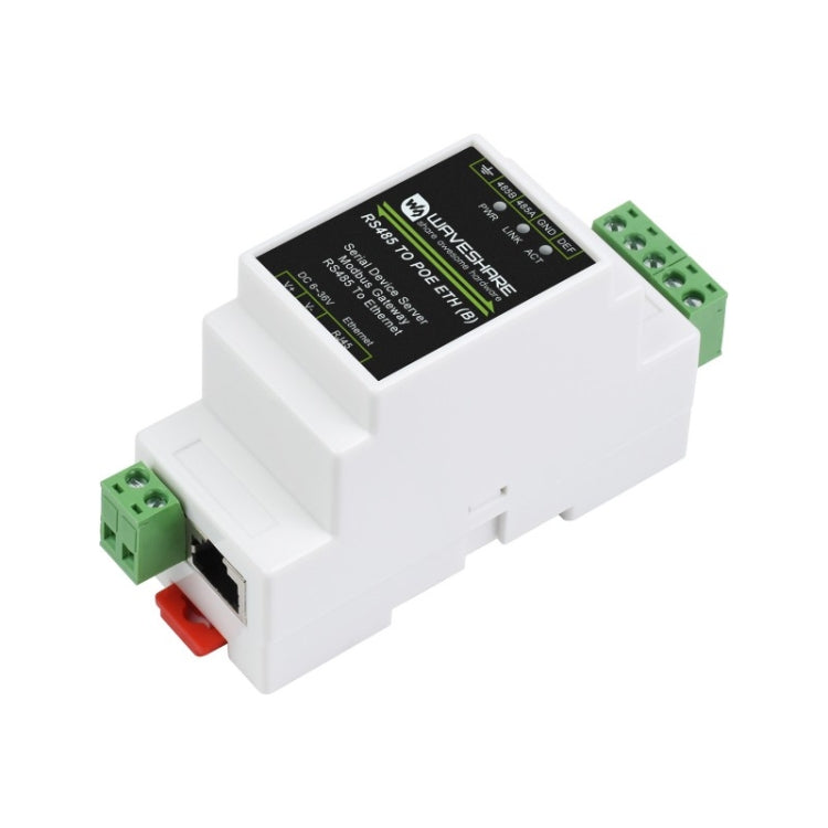 Waveshare เซิร์ฟเวอร์อนุกรม RS485 เป็น RJ45 แบบติดราง DIN พร้อมฟังก์ชัน POE, 23273