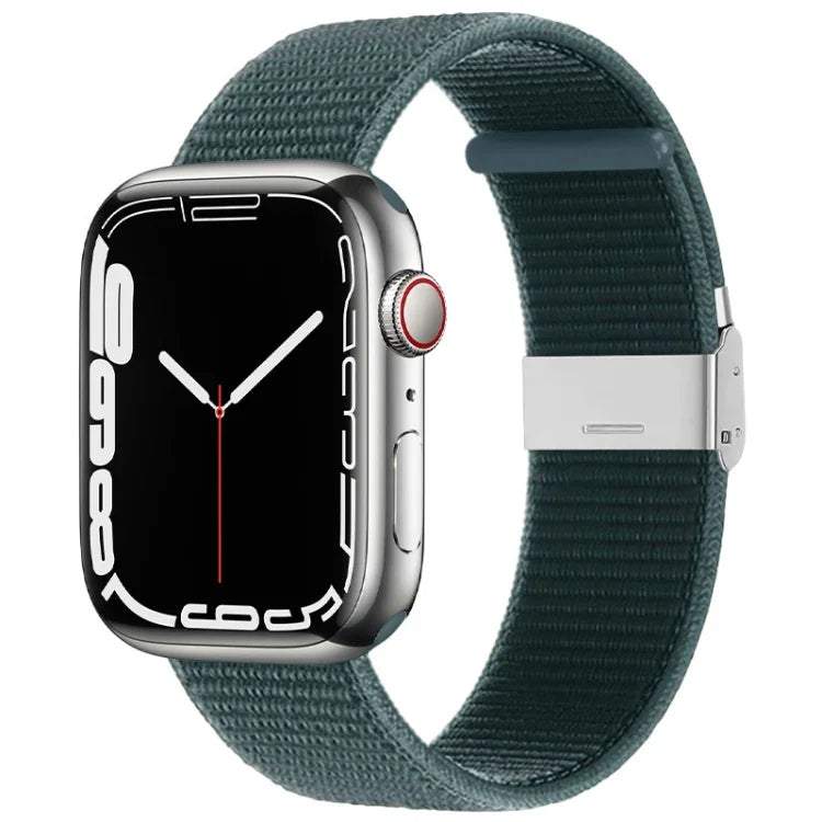 สายรัดไนลอนหัวเข็มขัดโลหะ สำหรับ Apple Watch Series 8&7 41 มม. / SE 2&6&SE&5&4 40 มม. / 3&2&1 38 มม. สำหรับ Apple Watch Ultra 49 มม. / Series 8&7 45 มม. / SE 2&6&SE&5&4 44 มม. / 3&2&1 42 มม.