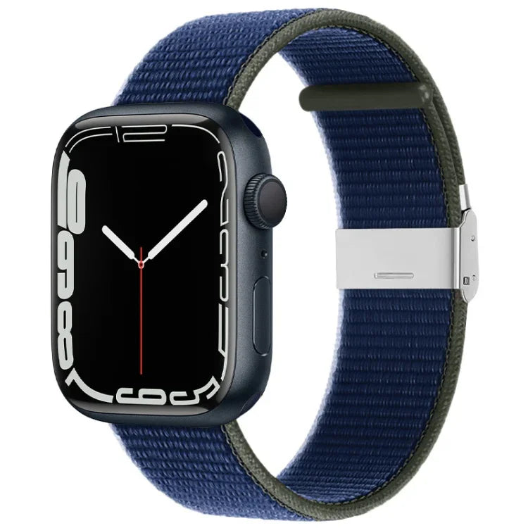 สายรัดไนลอนหัวเข็มขัดโลหะ สำหรับ Apple Watch Series 8&7 41 มม. / SE 2&6&SE&5&4 40 มม. / 3&2&1 38 มม. สำหรับ Apple Watch Ultra 49 มม. / Series 8&7 45 มม. / SE 2&6&SE&5&4 44 มม. / 3&2&1 42 มม.