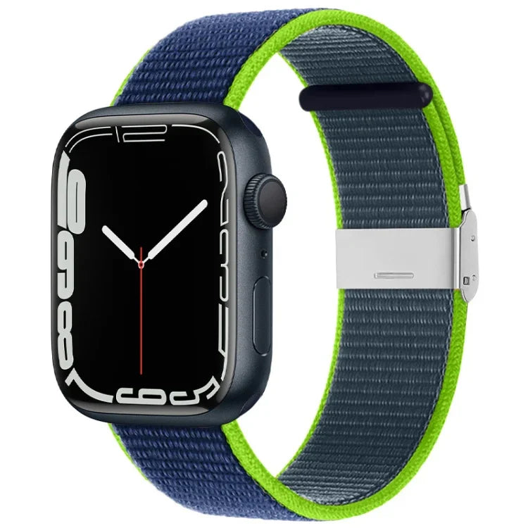 สายรัดไนลอนหัวเข็มขัดโลหะ สำหรับ Apple Watch Series 8&7 41 มม. / SE 2&6&SE&5&4 40 มม. / 3&2&1 38 มม. สำหรับ Apple Watch Ultra 49 มม. / Series 8&7 45 มม. / SE 2&6&SE&5&4 44 มม. / 3&2&1 42 มม.