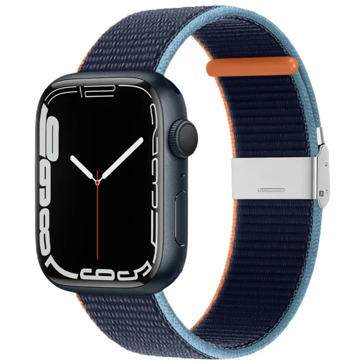 สายรัดไนลอนหัวเข็มขัดโลหะ สำหรับ Apple Watch Series 8&7 41 มม. / SE 2&6&SE&5&4 40 มม. / 3&2&1 38 มม. สำหรับ Apple Watch Ultra 49 มม. / Series 8&7 45 มม. / SE 2&6&SE&5&4 44 มม. / 3&2&1 42 มม.