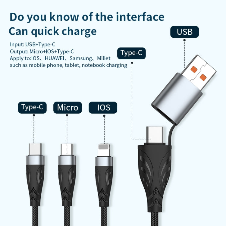 สายชาร์จและซิงค์ข้อมูล ADC-008 100W USB/Type-C เป็น Type-C + 8 Pin + Micro USB สองเป็นสาม รองรับชาร์จเร็วเต็มรูปแบบ, 1.2 เมตร, 2 เมตร