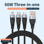 สายชาร์จ ADC-008 66W USB เป็น USB-C/Type-C + 8 Pin + Micro USB 3 in 1 รองรับการชาร์จเร็วและถ่ายโอนข้อมูลเต็มรูปแบบ, 1.2m, 2m