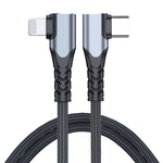 สายข้อมูล ADC-009 20W USB-C/Type-C เป็น 8 Pin แบบข้อศอกคู่ ความยาว 0.4 เมตร, 1 เมตร, 2 เมตร