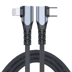 สายข้อมูล ADC-009 20W USB-C/Type-C เป็น 8 Pin แบบข้อศอกคู่ ความยาว 0.4 เมตร, 1 เมตร, 2 เมตร