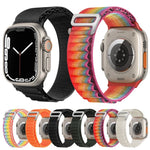 สายรัดนาฬิกาไนลอนหัวเข็มขัดเงิน สำหรับ Apple Watch Ultra 49 มม. / Series 8&7 45 มม. / SE 2&6&SE&5&4 44 มม., สำหรับ Apple Watch Series 8&7 41 มม. / SE 2&6&SE&5&4 40 มม. / 3&2&1 38 มม.