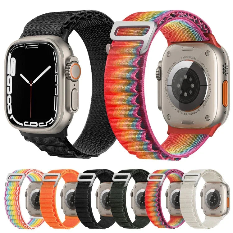 สายรัดนาฬิกาไนลอนหัวเข็มขัดเงิน สำหรับ Apple Watch Ultra 49 มม. / Series 8&7 45 มม. / SE 2&6&SE&5&4 44 มม., สำหรับ Apple Watch Series 8&7 41 มม. / SE 2&6&SE&5&4 40 มม. / 3&2&1 38 มม.