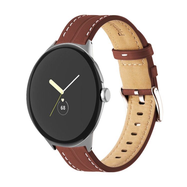 สายรัดนาฬิกาหนังแท้ร่อง สำหรับ Google Pixel Watch 4 / 3 / 2 / 1 41 มม.