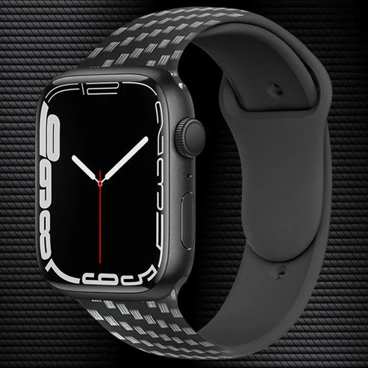 สายรัดนาฬิกาซิลิโคนคาร์บอนไฟเบอร์ สำหรับ Apple Watch Ultra 49mm / ซีรีส์ 8&7 45mm / SE 2&6&SE&5&4 44mm / 3&2&1 42mm, สำหรับ Apple Watch ซีรีส์ 8&7 41mm / SE&SE&5&4 40mm / 3&2&1 38mm