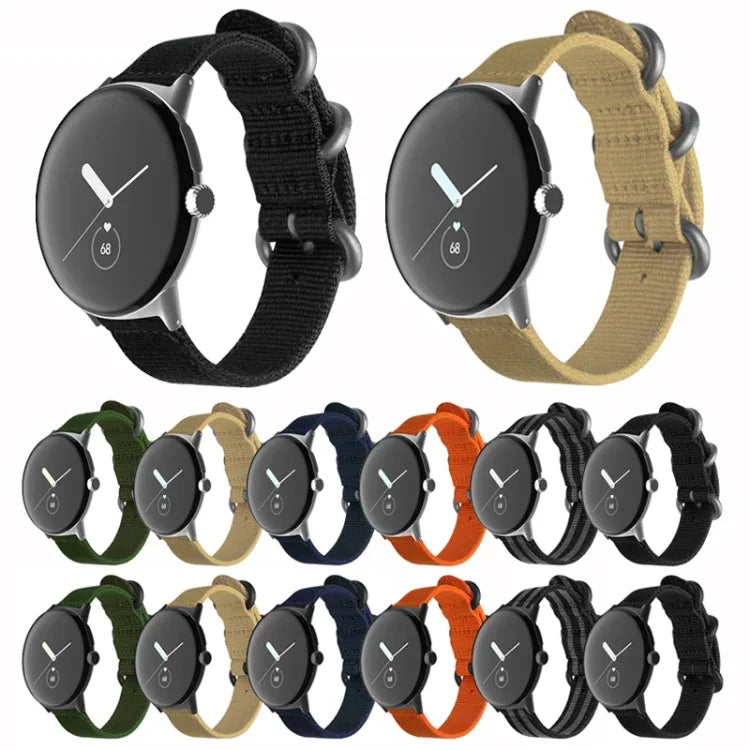 สายทอไนลอนพร้อมหัวเข็มขัดเหล็กสำหรับ Google Pixel Watch 4 / 3 / 2 / 1 41มม.