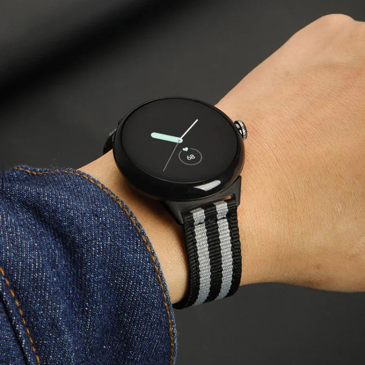สายทอไนลอนพร้อมหัวเข็มขัดเหล็กสำหรับ Google Pixel Watch 4 / 3 / 2 / 1 41มม.