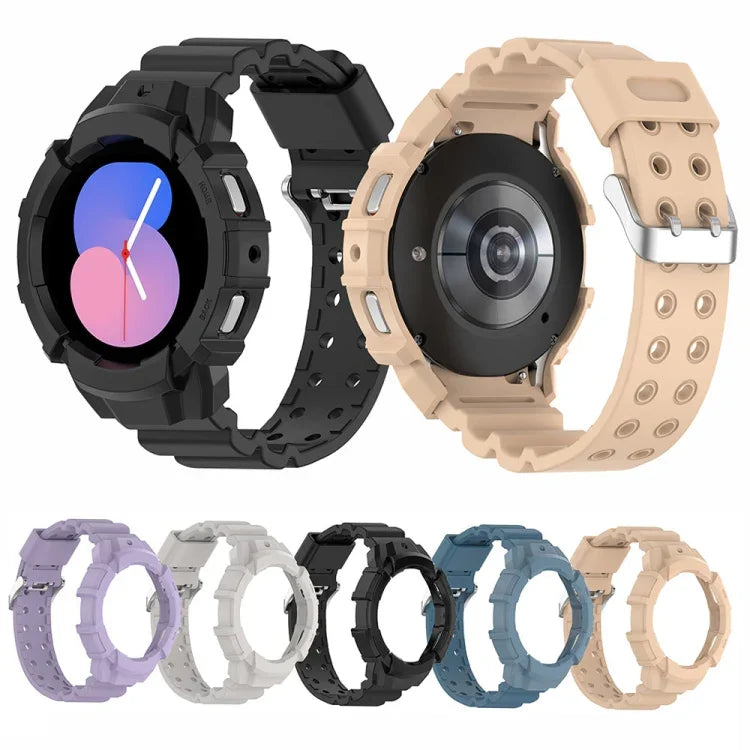 สายรัดนาฬิกาซิลิโคน Armor + เคสกันนาฬิกา สำหรับ Samsung Galaxy Watch5 40มม., สำหรับ Samsung Galaxy Watch5 44มม., สำหรับ Samsung Galaxy Watch4 40มม., สำหรับ Samsung Galaxy Watch4 44มม.