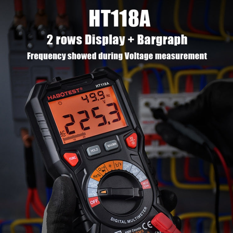 มัลติมิเตอร์ดิจิทัลแบบแมนนวลความแม่นยำสูงแบบพกพา HABOTEST HT118D, HT118D